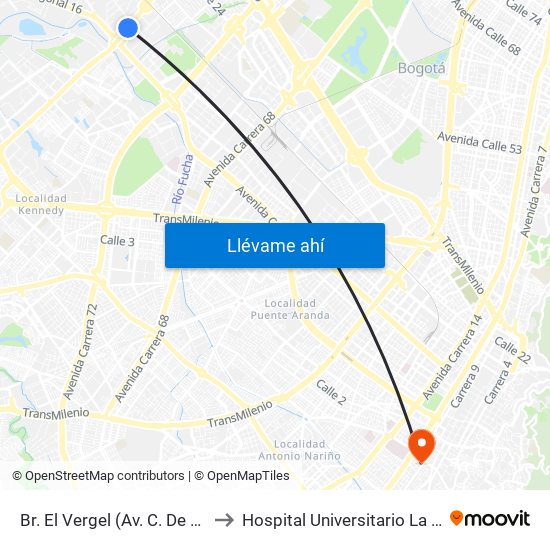 Br. El Vergel (Av. C. De Cali - Cl 18) to Hospital Universitario La Samaritana map