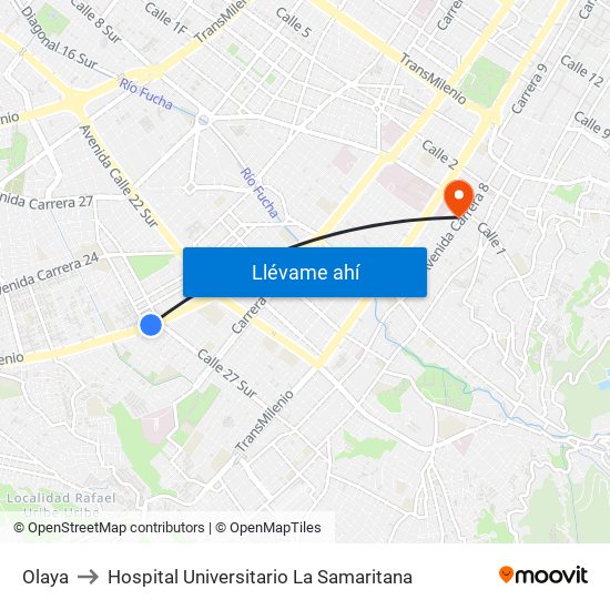 Olaya to Hospital Universitario La Samaritana map