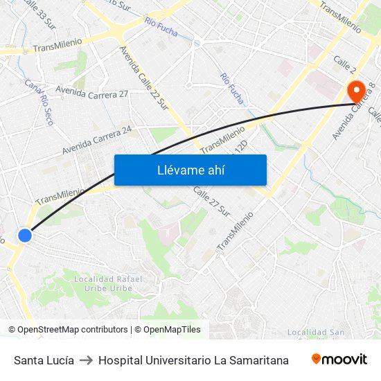 Santa Lucía to Hospital Universitario La Samaritana map