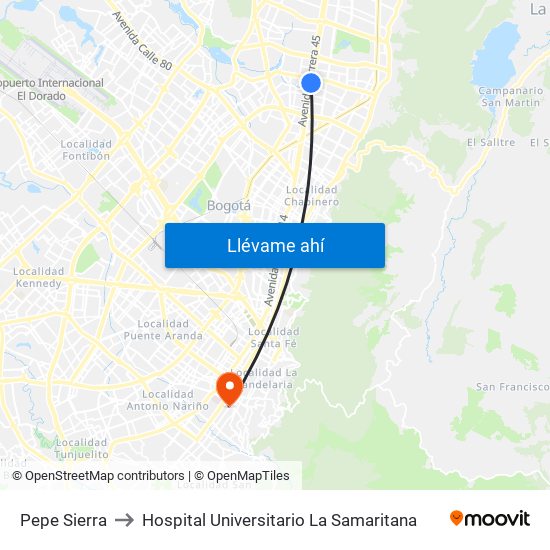 Pepe Sierra to Hospital Universitario La Samaritana map
