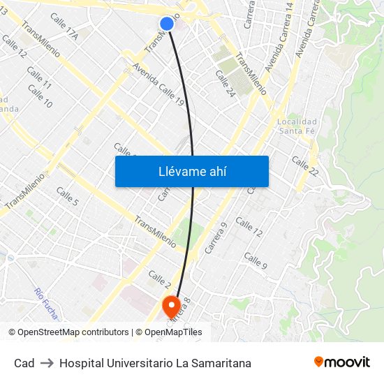 Cad to Hospital Universitario La Samaritana map