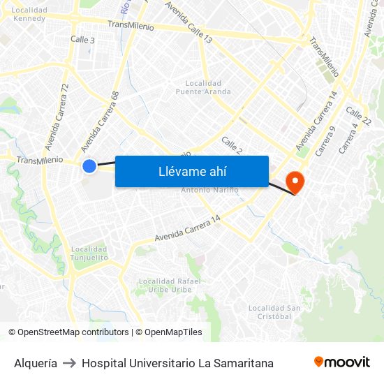 Alquería to Hospital Universitario La Samaritana map