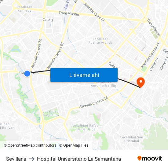 Sevillana to Hospital Universitario La Samaritana map