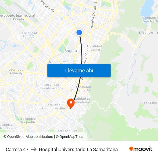 Carrera 47 to Hospital Universitario La Samaritana map
