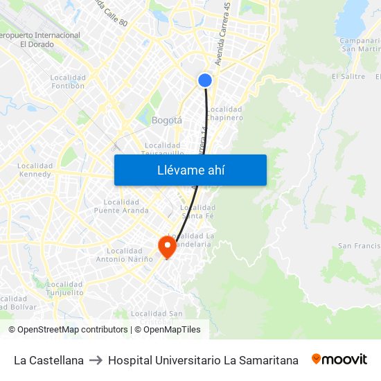 La Castellana to Hospital Universitario La Samaritana map