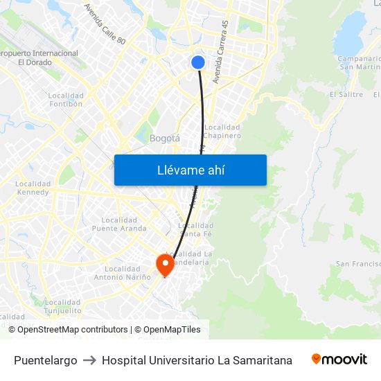 Puentelargo to Hospital Universitario La Samaritana map