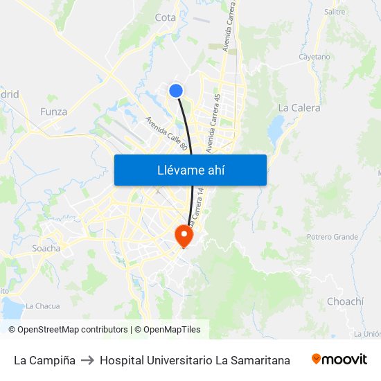 La Campiña to Hospital Universitario La Samaritana map