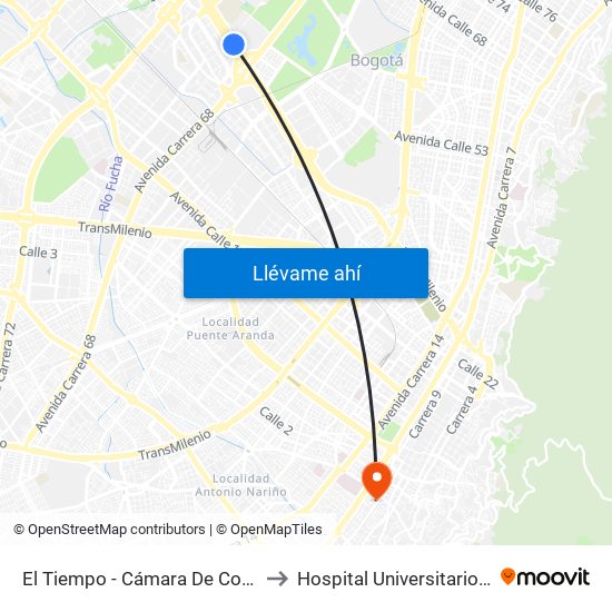 El Tiempo - Cámara De Comercio De Bogotá to Hospital Universitario La Samaritana map