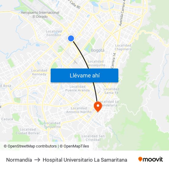 Normandía to Hospital Universitario La Samaritana map