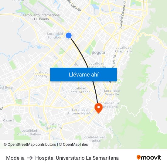 Modelia to Hospital Universitario La Samaritana map