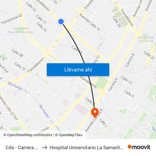 Cds - Carrera 32 to Hospital Universitario La Samaritana map