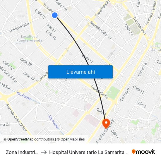 Zona Industrial to Hospital Universitario La Samaritana map