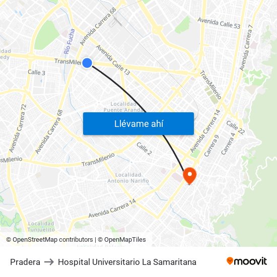 Pradera to Hospital Universitario La Samaritana map