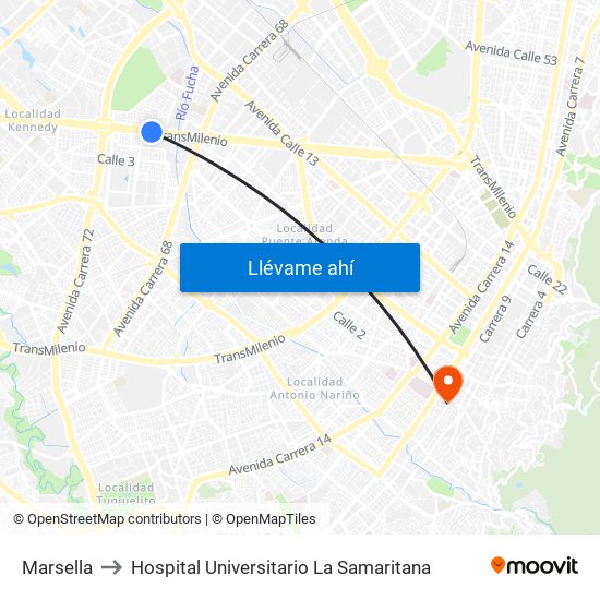 Marsella to Hospital Universitario La Samaritana map