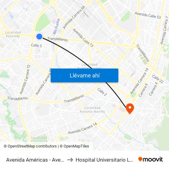 Avenida Américas - Avenida Boyacá to Hospital Universitario La Samaritana map