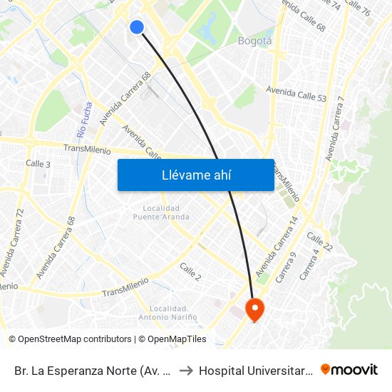 Br. La Esperanza Norte (Av. La Esperanza - Kr 69d) to Hospital Universitario La Samaritana map