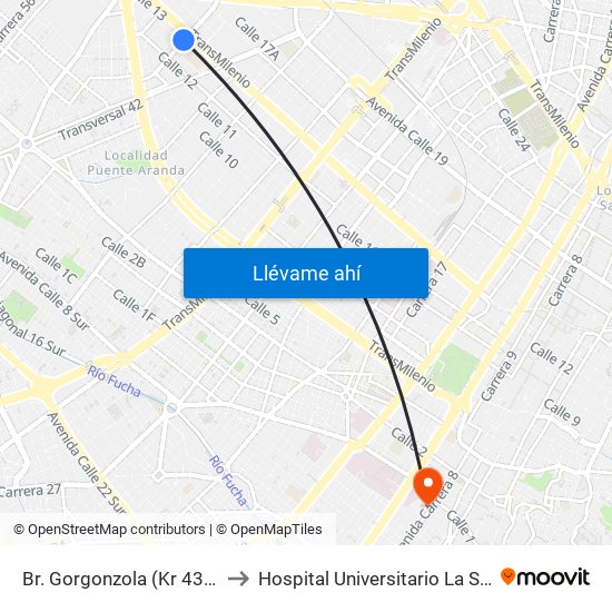 Br. Gorgonzola (Kr 43 - Cl 12b) to Hospital Universitario La Samaritana map