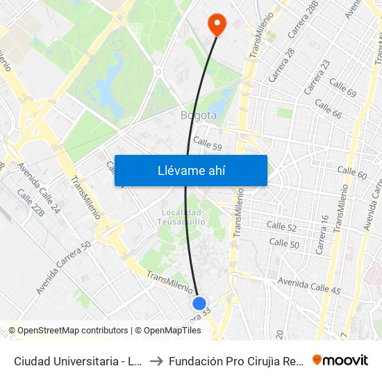 Ciudad Universitaria - Lotería De Bogotá to Fundación Pro Cirujìa Reconstructiva Cirec map