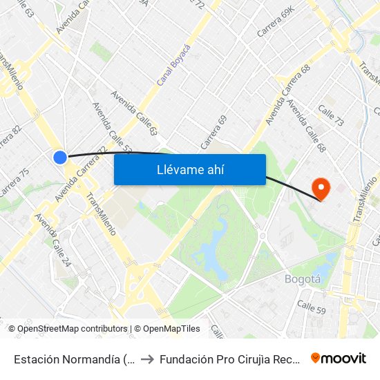 Estación Normandía (Ac 26 - Kr 74) to Fundación Pro Cirujìa Reconstructiva Cirec map