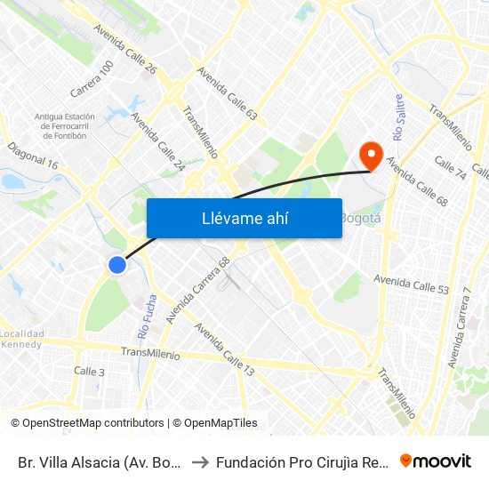 Br. Villa Alsacia (Av. Boyacá - Cl 12a) (A) to Fundación Pro Cirujìa Reconstructiva Cirec map