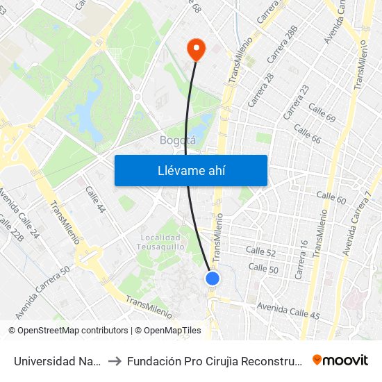Universidad Nacional to Fundación Pro Cirujìa Reconstructiva Cirec map