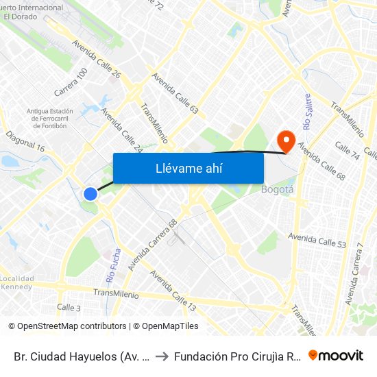 Br. Ciudad Hayuelos (Av. Centenario - Kr 78g) to Fundación Pro Cirujìa Reconstructiva Cirec map