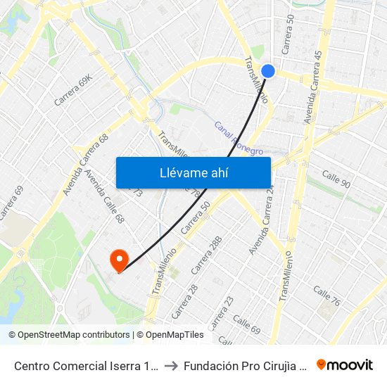 Centro Comercial Iserra 100 (Ac 100 - Kr 54) (B) to Fundación Pro Cirujìa Reconstructiva Cirec map