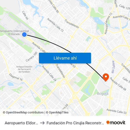 Aeropuerto Eldorado (B) to Fundación Pro Cirujìa Reconstructiva Cirec map