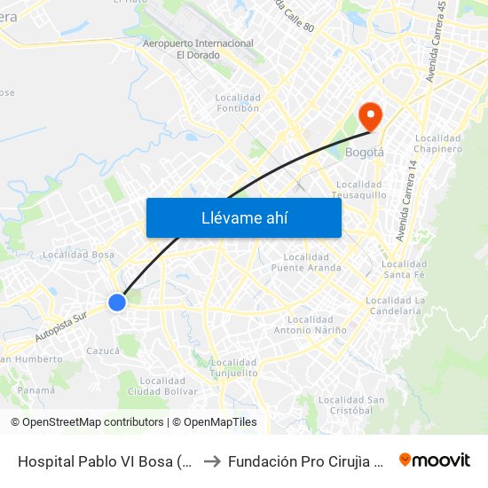 Hospital Pablo VI Bosa (Cl 63 Sur - Kr 77g) (A) to Fundación Pro Cirujìa Reconstructiva Cirec map