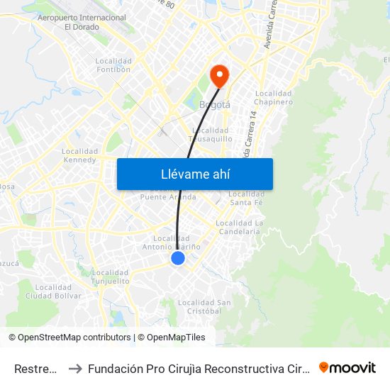 Restrepo to Fundación Pro Cirujìa Reconstructiva Cirec map