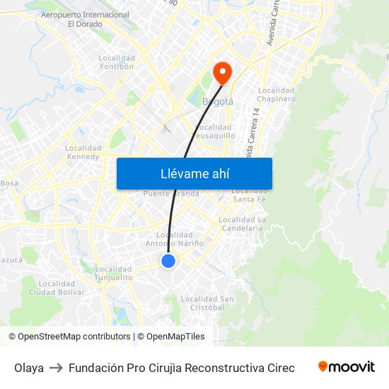 Olaya to Fundación Pro Cirujìa Reconstructiva Cirec map