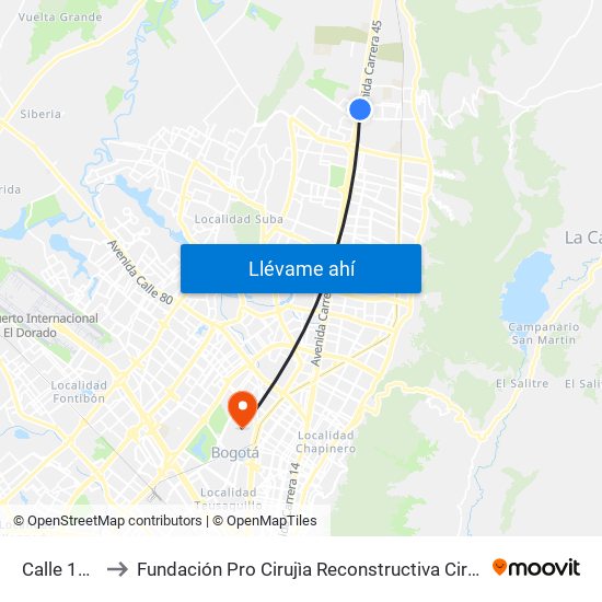 Calle 187 to Fundación Pro Cirujìa Reconstructiva Cirec map