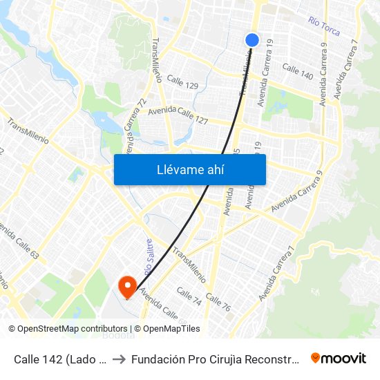 Calle 142 (Lado Norte) to Fundación Pro Cirujìa Reconstructiva Cirec map