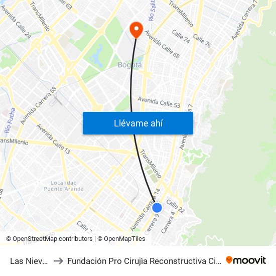 Las Nieves to Fundación Pro Cirujìa Reconstructiva Cirec map