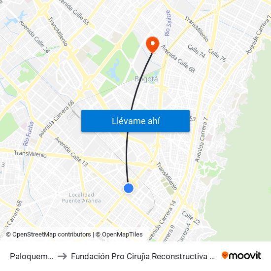 Paloquemao to Fundación Pro Cirujìa Reconstructiva Cirec map