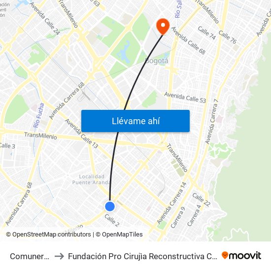 Comuneros to Fundación Pro Cirujìa Reconstructiva Cirec map