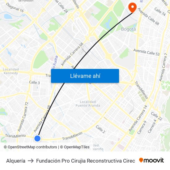 Alquería to Fundación Pro Cirujìa Reconstructiva Cirec map