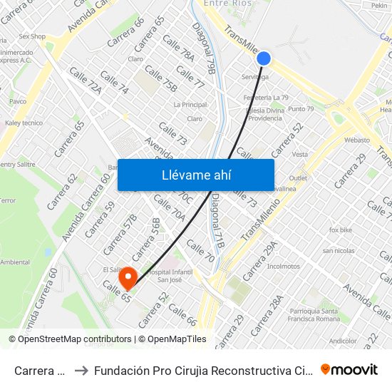 Carrera 47 to Fundación Pro Cirujìa Reconstructiva Cirec map