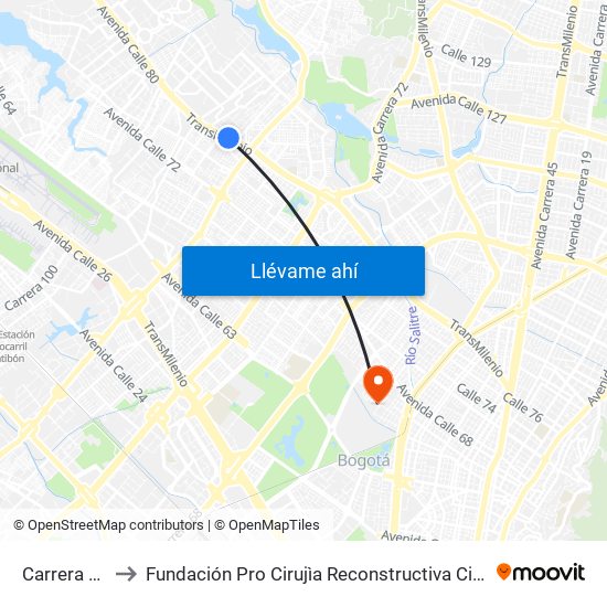 Carrera 90 to Fundación Pro Cirujìa Reconstructiva Cirec map