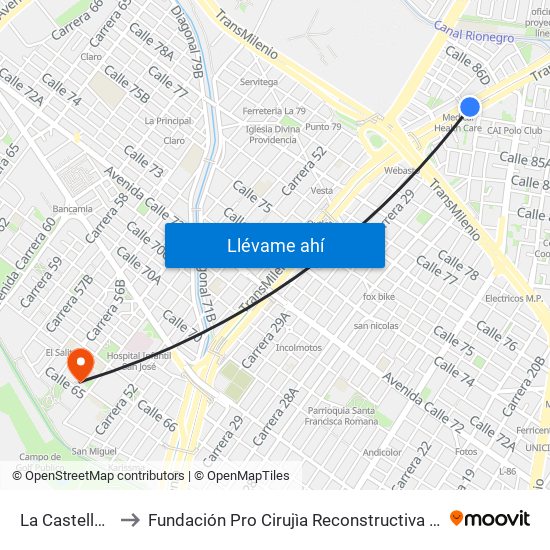 La Castellana to Fundación Pro Cirujìa Reconstructiva Cirec map