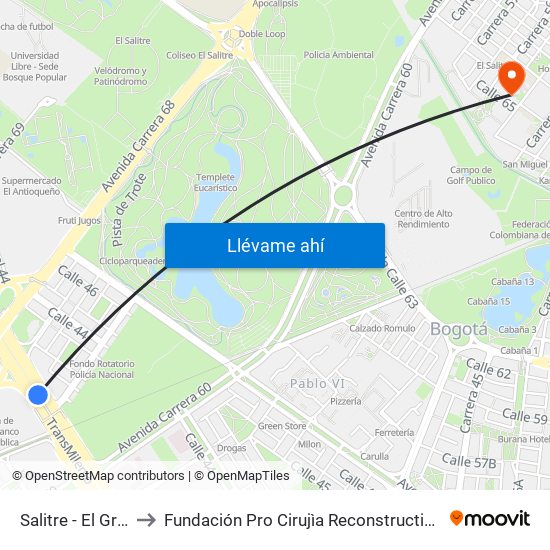 Salitre - El Greco to Fundación Pro Cirujìa Reconstructiva Cirec map