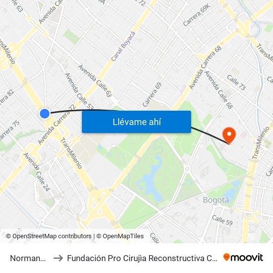 Normandía to Fundación Pro Cirujìa Reconstructiva Cirec map