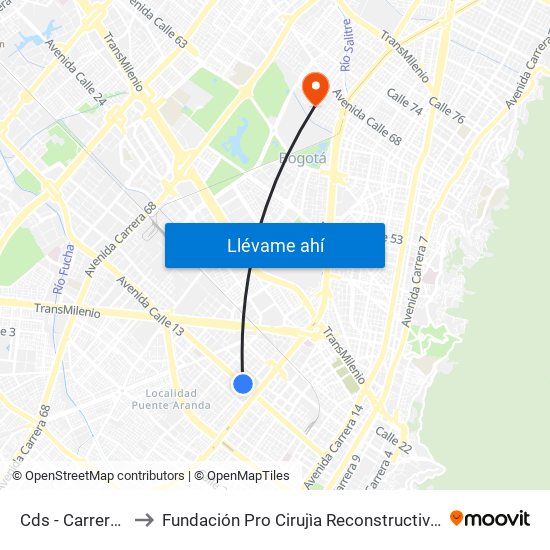 Cds - Carrera 32 to Fundación Pro Cirujìa Reconstructiva Cirec map