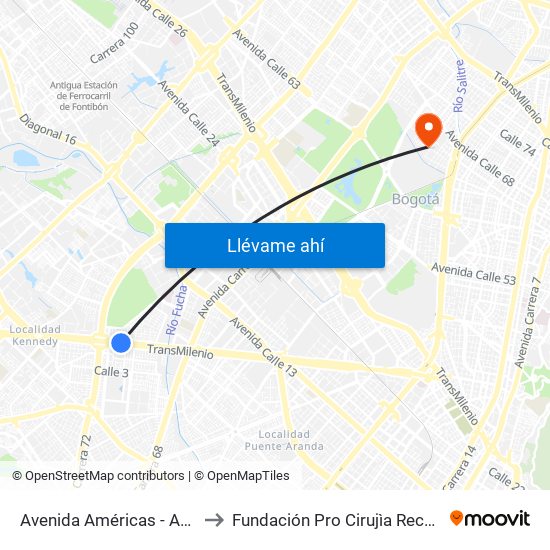 Avenida Américas - Avenida Boyacá to Fundación Pro Cirujìa Reconstructiva Cirec map