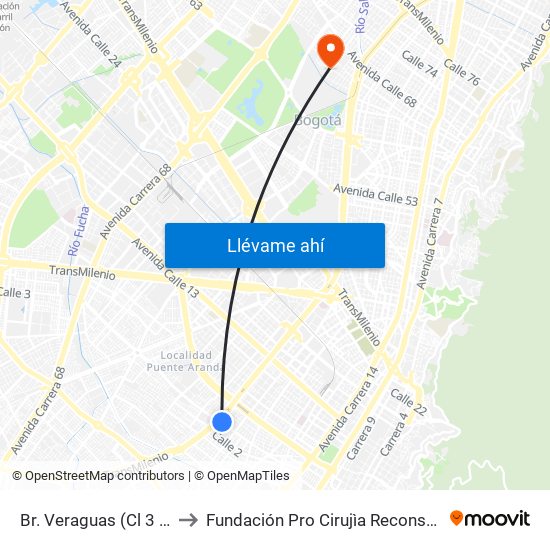 Br. Veraguas (Cl 3 - Kr 29a) to Fundación Pro Cirujìa Reconstructiva Cirec map