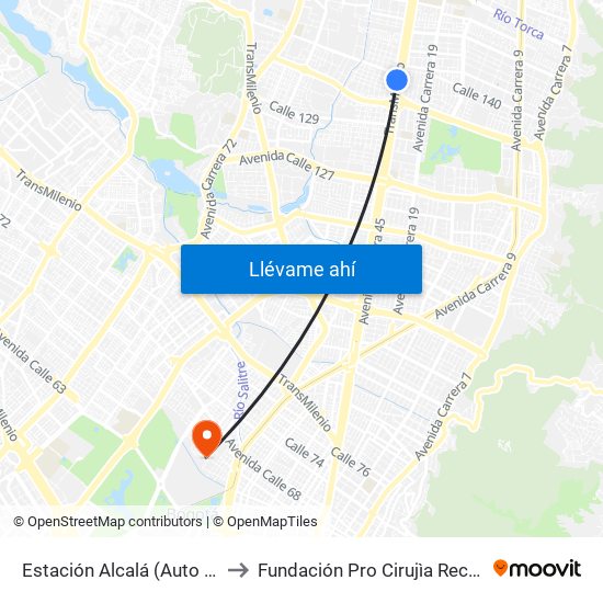 Estación Alcalá (Auto Norte - Cl 136) to Fundación Pro Cirujìa Reconstructiva Cirec map