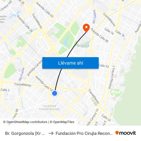 Br. Gorgonzola (Kr 43 - Cl 12b) to Fundación Pro Cirujìa Reconstructiva Cirec map