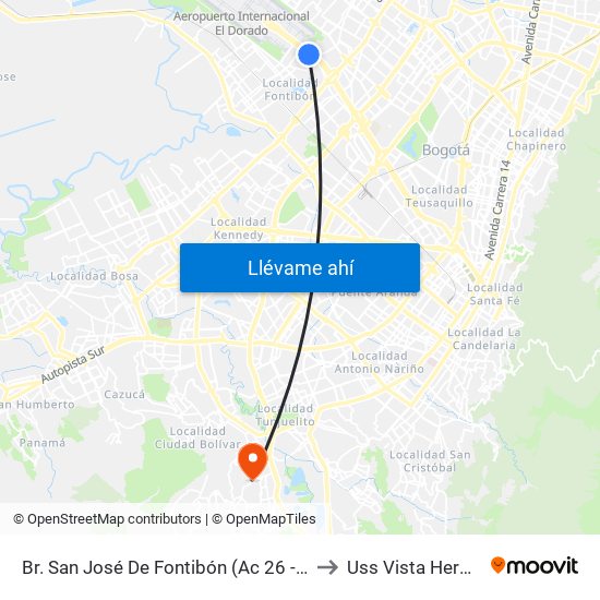 Br. San José De Fontibón (Ac 26 - Kr 96a) to Uss Vista Hermosa map