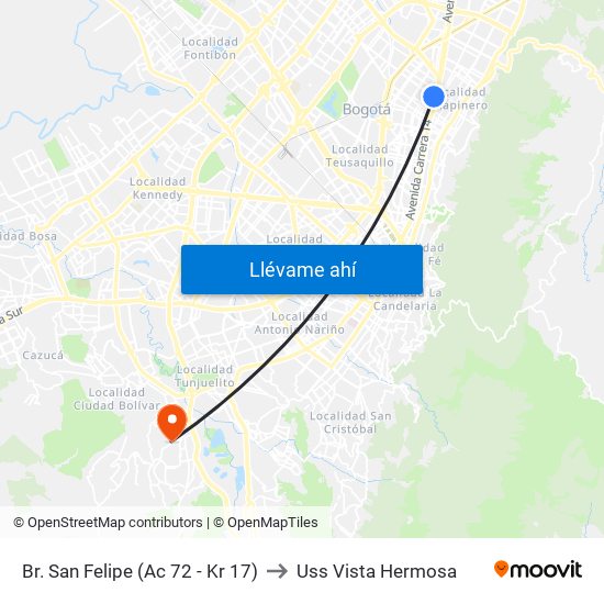 Br. San Felipe (Ac 72 - Kr 17) to Uss Vista Hermosa map