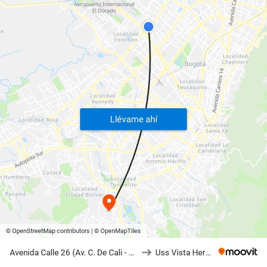 Avenida Calle 26 (Av. C. De Cali - Cl 51) (A) to Uss Vista Hermosa map